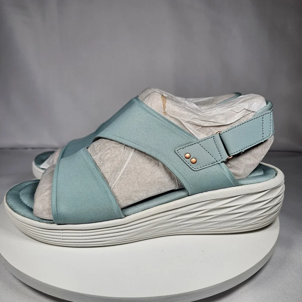 Ryka Nicolette Stretch Neoprene Wedge‎ Sandals Comfort Platform Grey Mist 9.5M